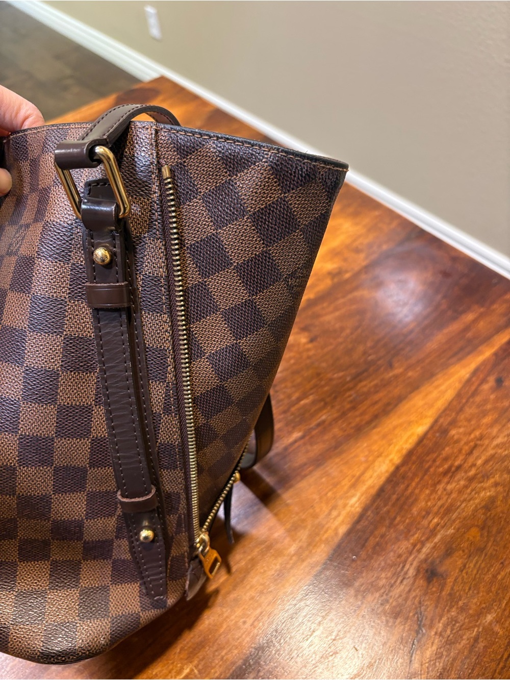 Louis Vuitton Brown Check Tote with Red Interior - Picture 11 of 15